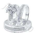 2 Ctw Lab Created Diamond 14K White Gold Over Wedding His & Her Trio Ring Set