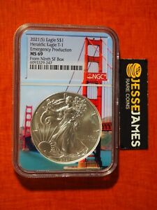 2021 (S) SILVER EAGLE NGC MS69 FROM THE 9TH SAN FRANCISCO BOX TYPE 1 BRIDGE CORE
