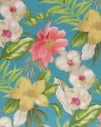 Summer Fun Tropical Floral Collage Vinyl Flannel Back Tablecloth 60 Round