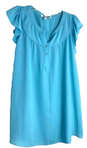 Aryeh Women's Blouse Flutter Cap Sleeve 100% Polyester Babydoll Top Turquoise XL