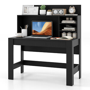 Home Office Computer Desk Study Table Writing Workstation Hutch Cable Hole Black