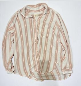 American Eagle Shirt Large Womens Boyfriend Fit Button Up Pink Striped -Soft!