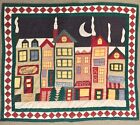 Vintage Handmade Multicolor 55x48 QUILT Holiday Village Store Fronts - RARE
