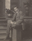 4H Photograph Handsome Man Sits On Porch Suit 1910-20's