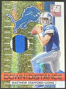 MATTHEW STAFFORD 2011 DONRUSS ELITE DOWN AND DISTANCE JERSEY RED ZONE PRIME /50