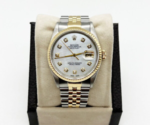 Rolex 16233 Datejust Mother of Pearl Diamond Dial 18K Yellow Gold Stainless