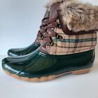 Duck Boots Womens Size 9.5M Winter Waterproof Rain Snow Plaid Green E4