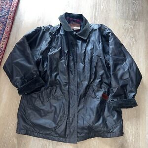 VTG Woolrich Black Parka Jacket Raincoat Plaid Wool Blanket Lined, Hood SZ Large