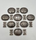 Early 1900's Navajo 2nd Phase Deep Stamped Coin Silver Ingot Concho Belt 647g