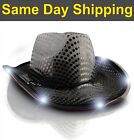 BLACK LED Cowboy Hat with BLACK Sequins - FUN Light Up Cowboy Hat