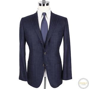 NWT Kiton Blue 60% Cashmere Textured Houndstooth Patch Pkts 3/2 Jacket 40R