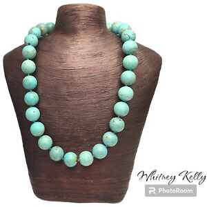WhitneyKelly Sterling Silver Hubei Turquoise Beaded Hand Knotted Chunky Necklace
