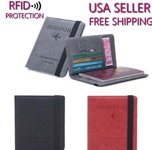 Passport Wallet RFID Credit Card Holder Black Red Blue Gray Light Brown