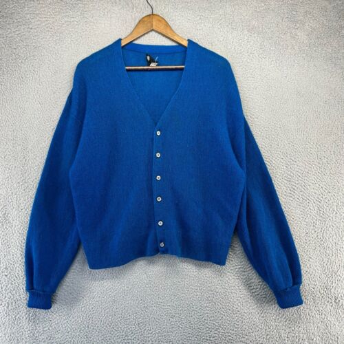 Vintage Darwin Cardigan Sweater Men's Large Blue Mohair Wool Virgin Cobain 80s