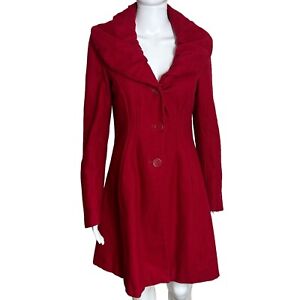 VTG EXPRESS Y2k Career Casual Trending Classy Womens Red Wool Coat Long Sz S