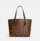 Coach Coated Canvas City Tote Bag with Leopard Print CC760 NWT