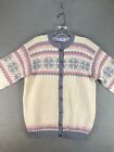 Vintage Norwegian Wool Sweater Women’s 44 Cardigan Decorative Button Fair isle