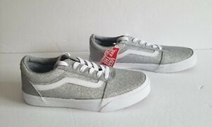Vans Off the Wall Canvas NEW Youth Girls Silver Glitter Lace-Up Sneakers Size 6