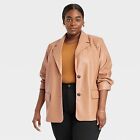 Women's Faux Leather Relaxed Fit Blazer - A New Day Brown 2X