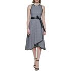 DKNY Womens Gray Faux Leather Trim Midi Wear To Work Wrap Dress 6 BHFO 5739