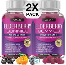 Elderberry Immune Support Gummies (2 PACK) + Zinc, Vitamin C, Berry Flavored