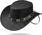 Men and Women Black Genuine Leather Cowboy Western Hat