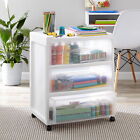 Wide 3-Drawer Cart Craft Supply Storage Office Organizer with Rolling Wheels Hot
