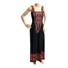 Ashro Womens Maxi Dress Small Navy Blue Red Gold Sleeveless Ruched Top Ethnic
