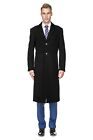 Men's Knee Length Wool Blend Three Button Long Jacket Overcoat Top Coat