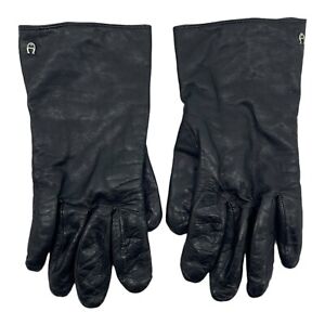 Vintage ETIENNE AIGNER Gloves Womens XL 8 Leather Wrist Cashmere Lined BLACK