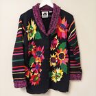 Storybook Knits Sweater Cardigan Colorful Flowers Artsy Art to Wear Maximalist