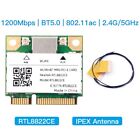 Mini PCIe Wifi Card RTL8822CE 802.11AC 1200Mbps 2.4G/5Ghz Bluetooth wifi Antenna