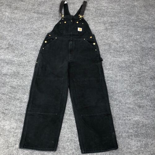 Vintage Carhartt R01 BLK Duck Bib Overalls Double Front Size 34x28 No Tag