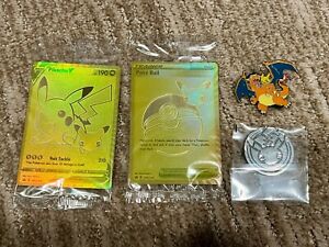 Pokemon Celebrations UPC 25th Anniversary Pikachu V + Poke Ball + Coin + Pin