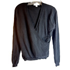 Brunello Cucinelli Womans cashmere sweater large black vneck faux wrap luxury