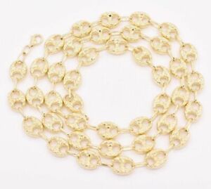 10mm Puffed Mariner Anchor Nugget Textured Chain Necklace Real 10K Yellow Gold