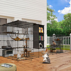 Super Large Wire Cat Cage Outdoor Cat Enclosures Cat House W/ Hammock Platforms