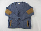 Woolrich Sweater Mens Large Blue Cardigan Wool Blend Cable Knit Elbow Patch