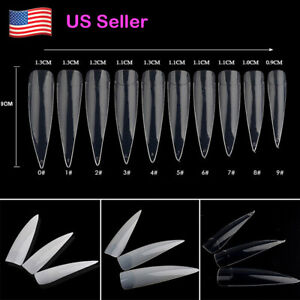 US 500-1000Pcs False Nail Tips Girls Long Stiletto Pointy French Coffin Nails