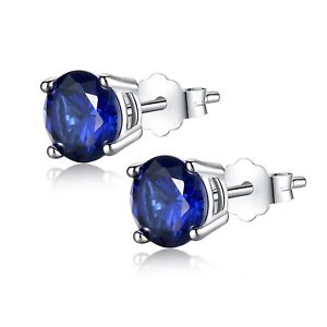 Women Sterling Silver Simulated Blue Sapphire Stud Earrings Set Gift for Girl