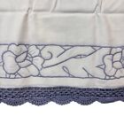 New Vintage Embroidered Crochet Kitchen Tier Curtain Set 2 Panels 60x36 Blue
