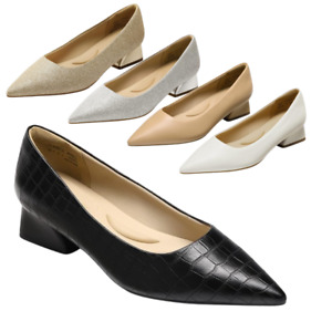 Women Pump Shoes Close Pointed Toe Chunky Block Low Heel Work Office Dress Shoes