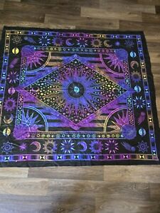 Big celestial wall hanging tapestry fabric sun moon tablecloth 53x57 Inch