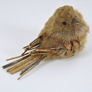 ARTIFICIAL BROWN BIRD Faux Fur/Natural Details HOME DECOR Shelf TABLE TOP Crafts