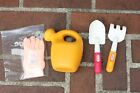VINTAGE DISCONTINUED LITTLE TIKES GARDENING GLOVES, WATERING CAN & 2 TOOLS SET