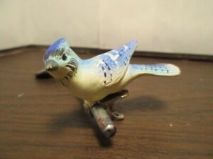 Vintage Bisque Ceramic Clip on Bird Christmas Ornament - Blue Jay - Japan
