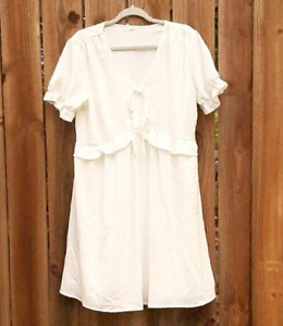Women's White Ruffle Baby Doll Mini Swing Dress ~ XL ~ Polka Dot Tufted ~ NWOT