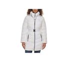 Jacket Coat Hood Women MEDIUM Tommy Hilfiger Puffer Quilted White Belted NEW