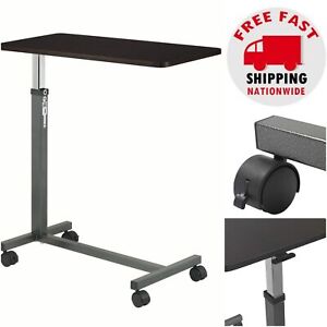 Overbed Table Tray Hospital Bed Rolling NonTilt Adjustable Height Food Cart Desk