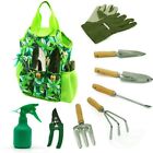 9-Piece Garden Tools Set with Gloves and Colorful Tote - Gardening Hand Tools